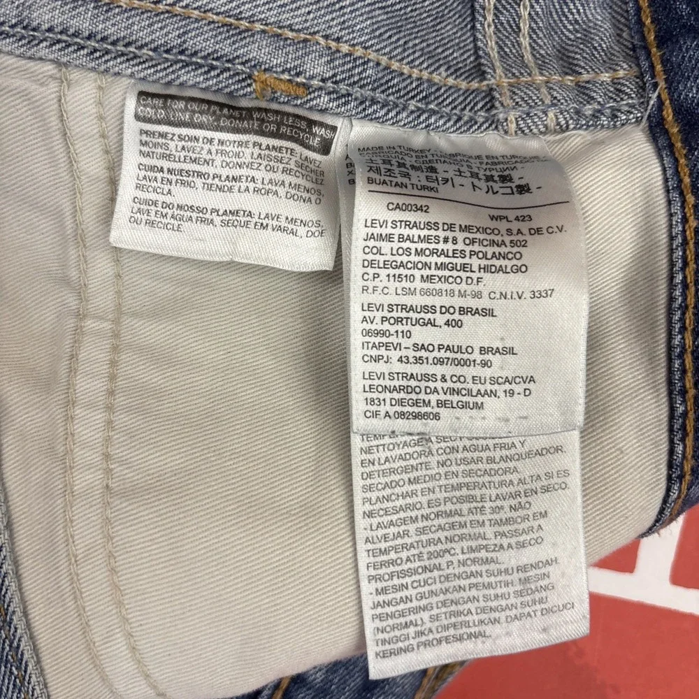 Levi's 606 Orange Tab Jeans Big E 33x32 Denim Straight Distressed Patched Knees